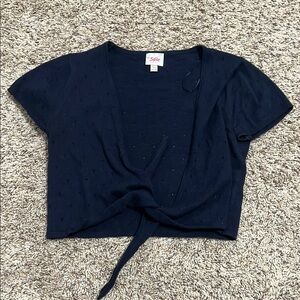 Justice Blue Crop Tie Front Blouse